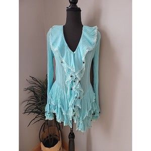 Expose Womens French Blouse Ruffled Lace Blue Size Small U.S.A